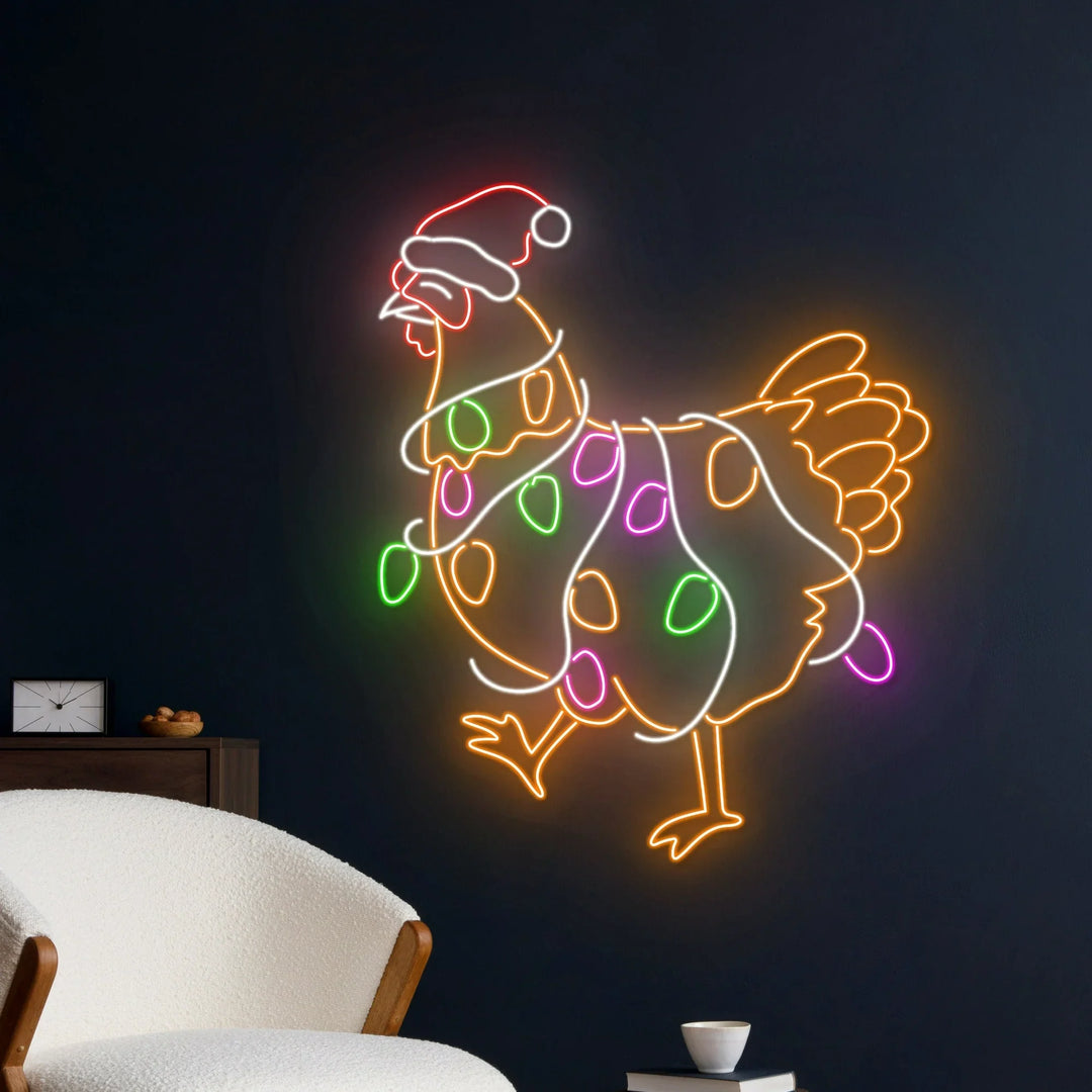 Christmas Chicken Neon Sign by LEDNeon's - Add a playful touch to your holiday décor with this fun chicken-themed neon sign.