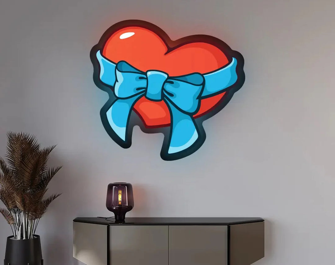 Heart With Ribbon Bow Illuminated Valentine's Day Neon Sign By LEDNeons
