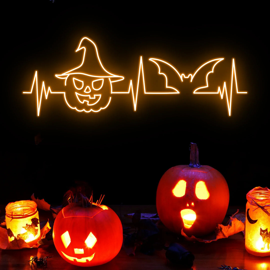 Pumpkin & Bat Halloween LED Neon Sign by LEDNeons - with Dark background