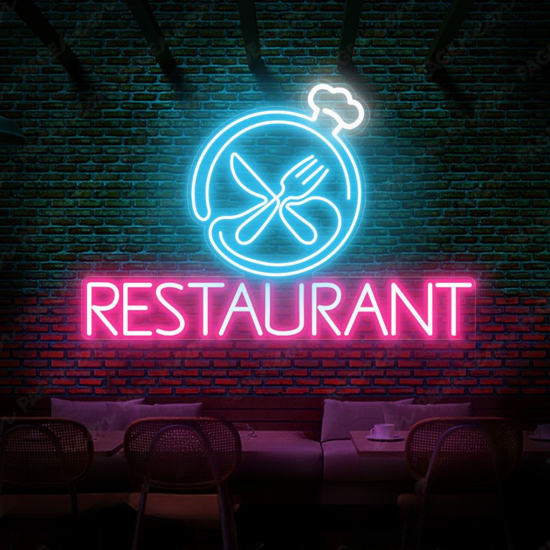 Restaurant Business Neon Sign by LEDNeons - Stylish LED Neon Sign enhancing restaurant storefront visibility