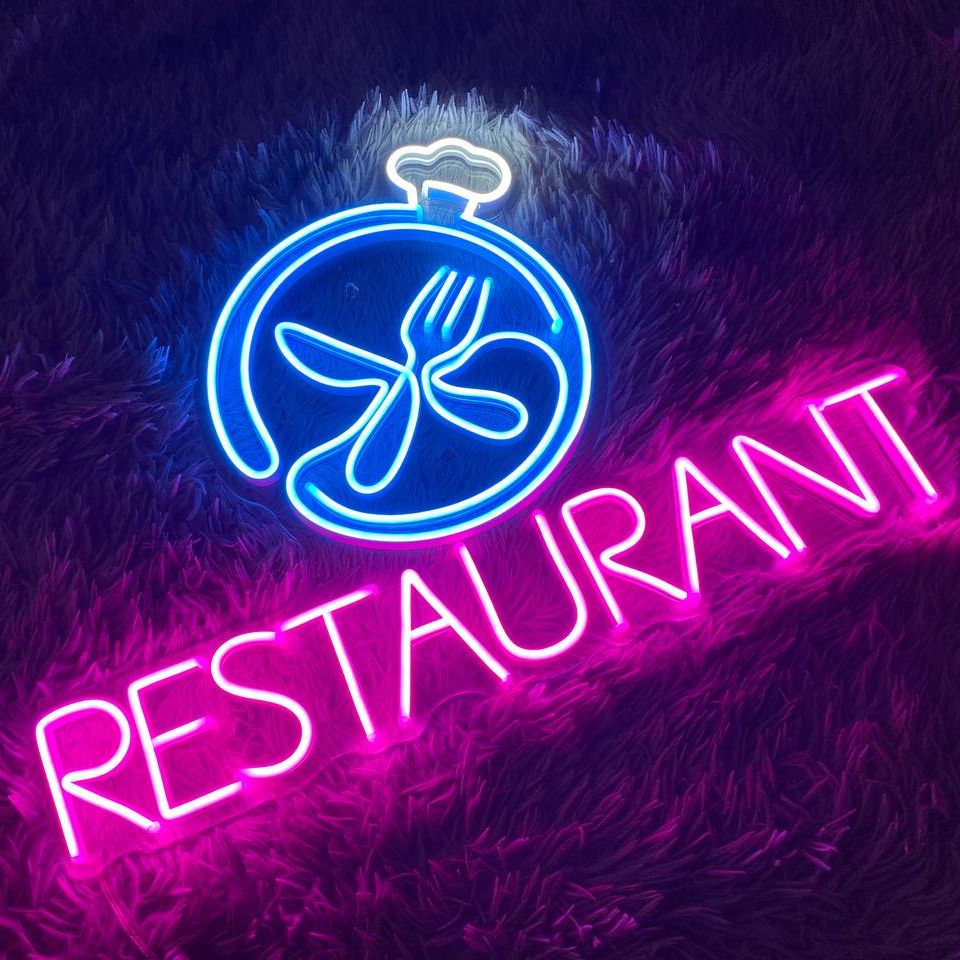 Restaurant Business Neon Sign by LEDNeons - Stylish LED Neon Sign enhancing restaurant storefront visibility
