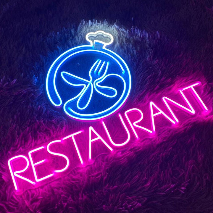Restaurant Business Neon Sign by LEDNeons - Stylish LED Neon Sign enhancing restaurant storefront visibility