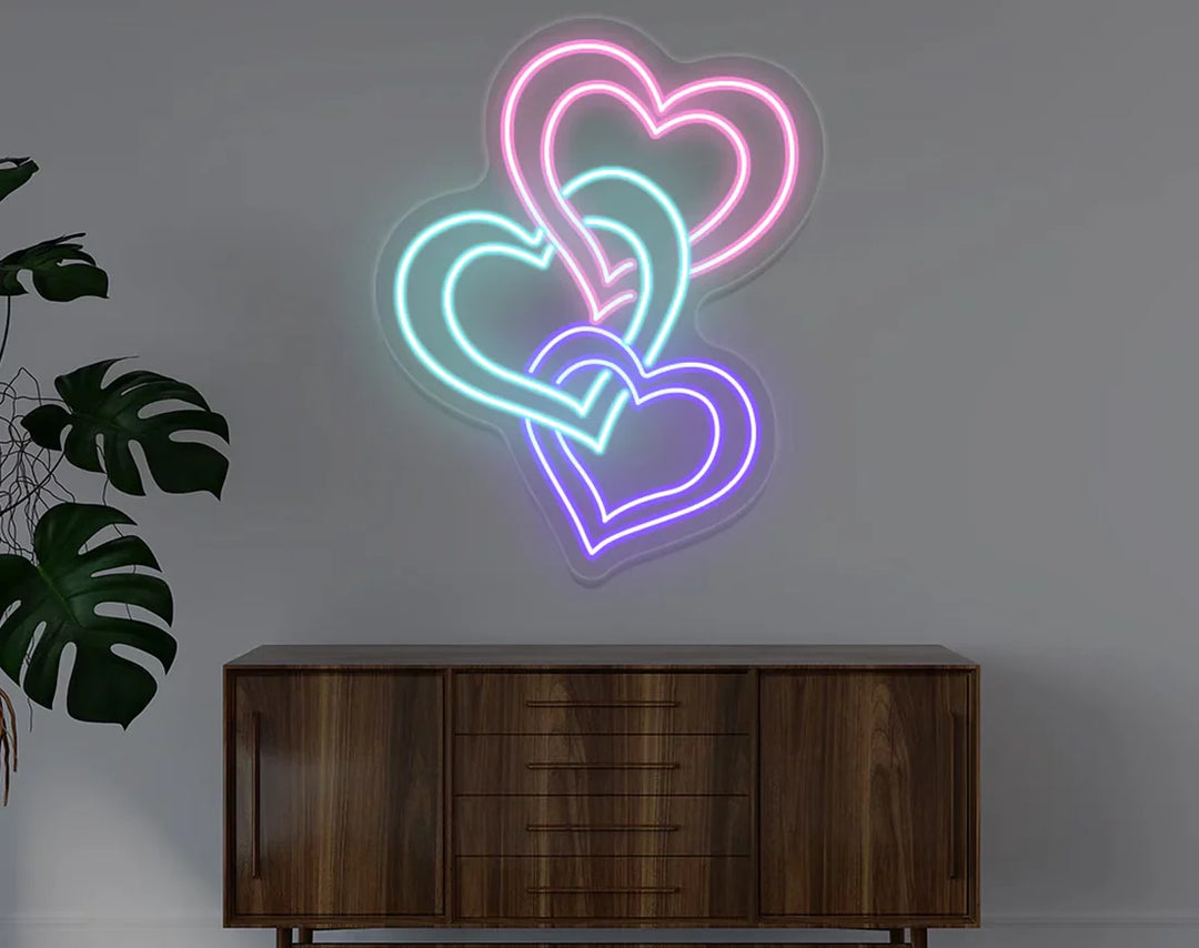 Three Hearts Love Valentine's Day Neon Sign by LEDNeons