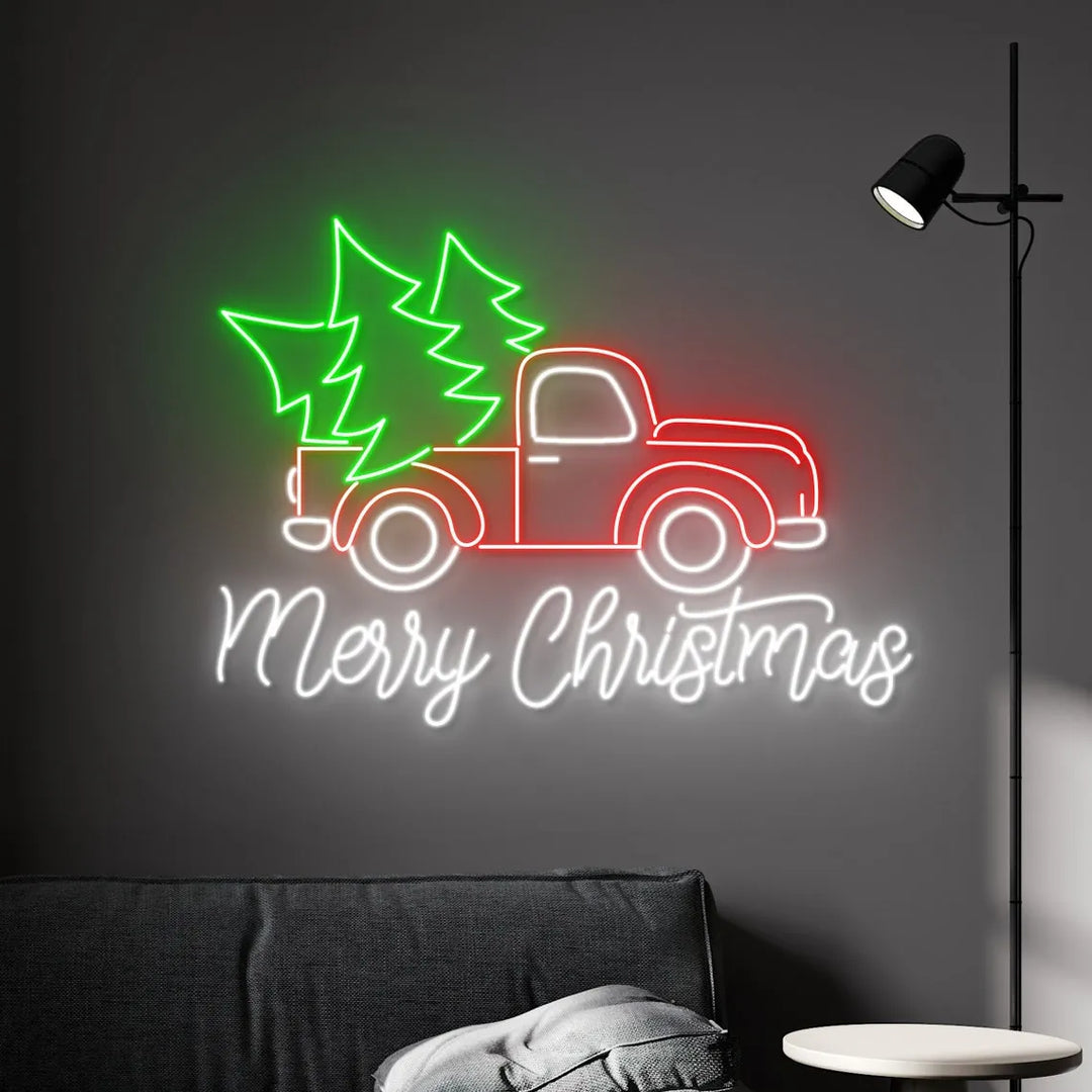 Truck Neon Sign by LEDNeons - glowing in bright neon colors for a cheerful Christmas decoration.