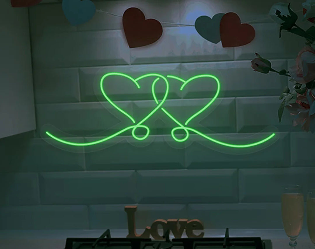 Romantic Double Heart LED Neon Sign for Wall Decor