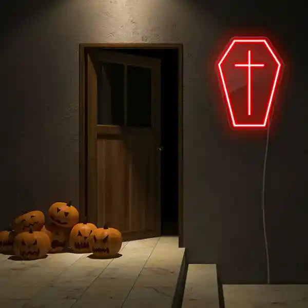 Coffin Halloween LED Neon Sign by LEDNeons - adding a creepy touch to spooky setups."