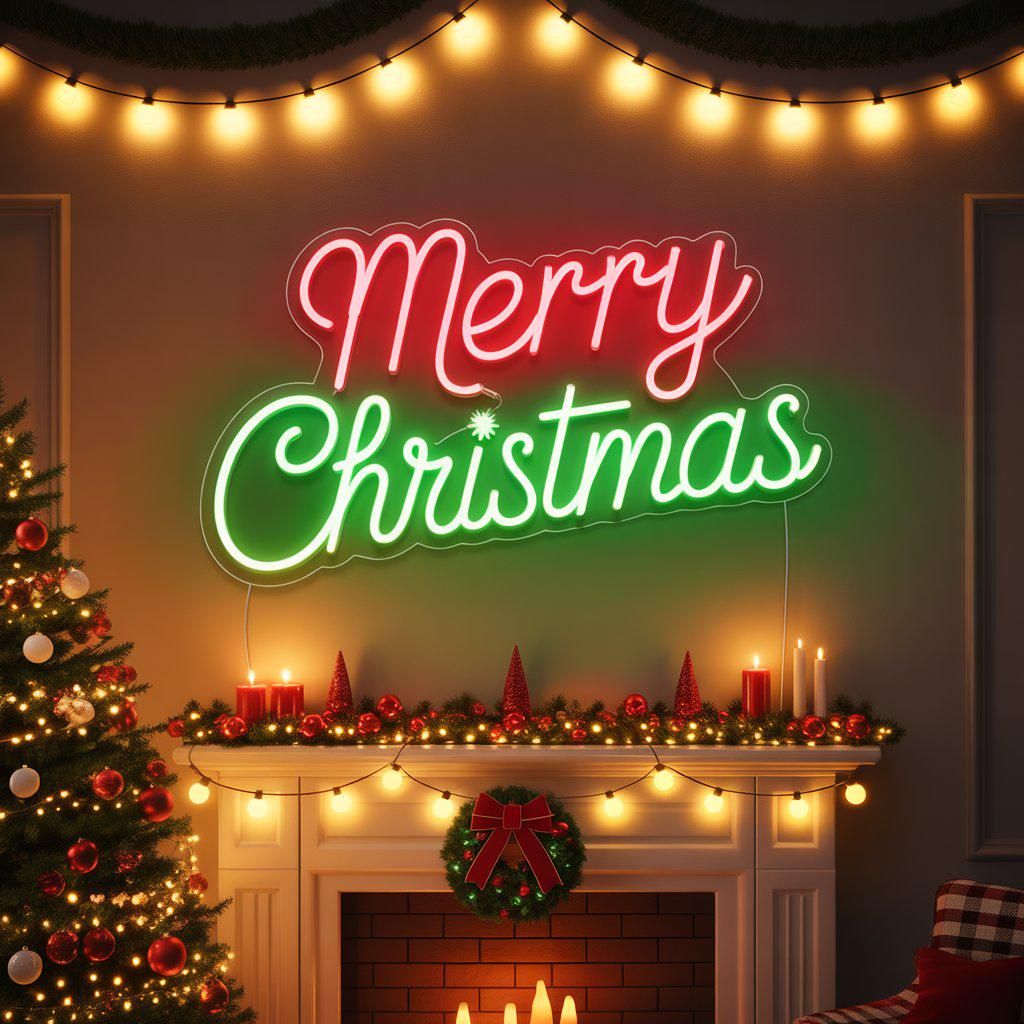 Christmas Neon Signs by LEDNeons glowing in festive red, green, and warm white lights — perfect for holiday décor, home, and shop displays.
