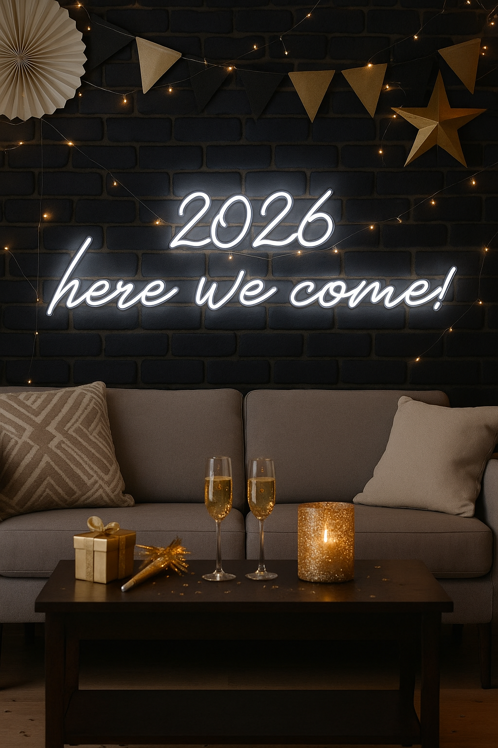 2026 Here We Come LED Neon Sign glowing in festive colors – perfect New Year celebration décor by LEDNeons