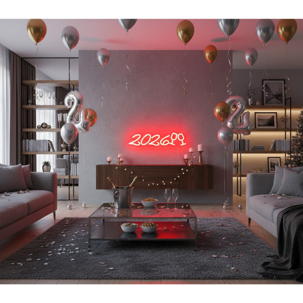 2026 Neon Sign by LEDNeons glowing brightly for New Year celebrations
