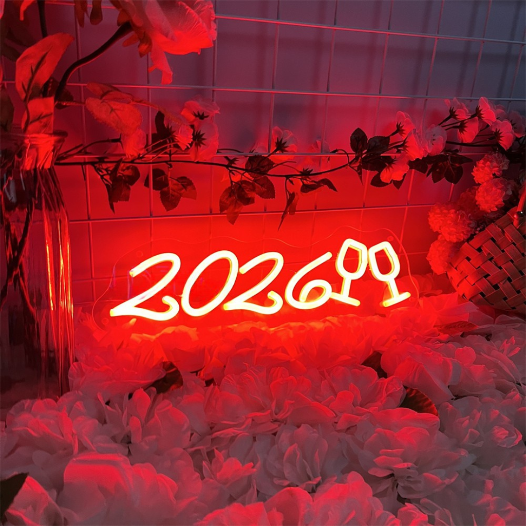 2026 Neon Sign by LEDNeons glowing brightly for New Year celebrations