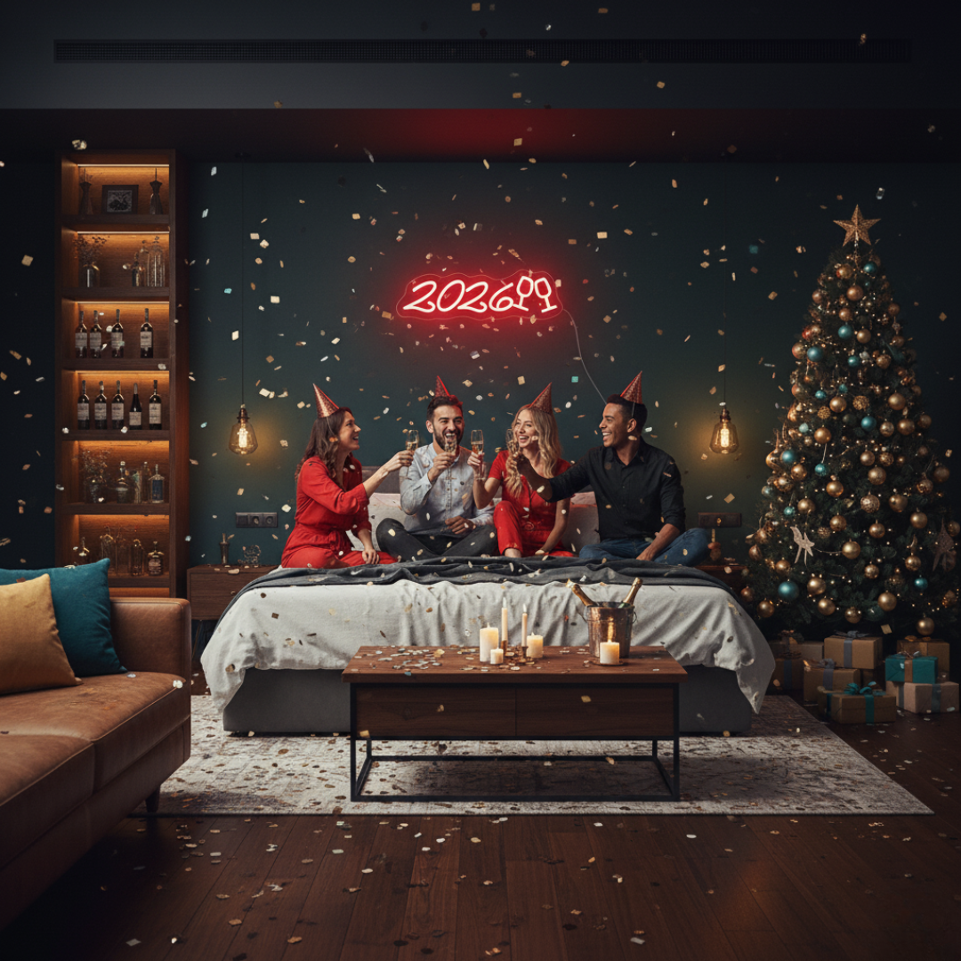 2026 Neon Sign by LEDNeons glowing brightly for New Year celebrations