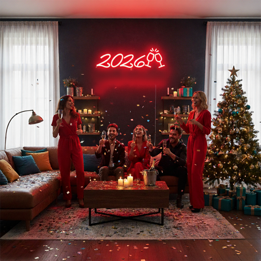 2026 Neon Sign by LEDNeons glowing brightly for New Year celebrations