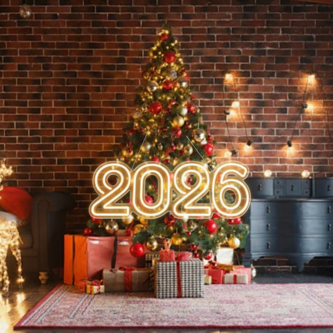 2026 LED Neon Sign glowing in vibrant colors – perfect New Year wall décor by LEDNeons
