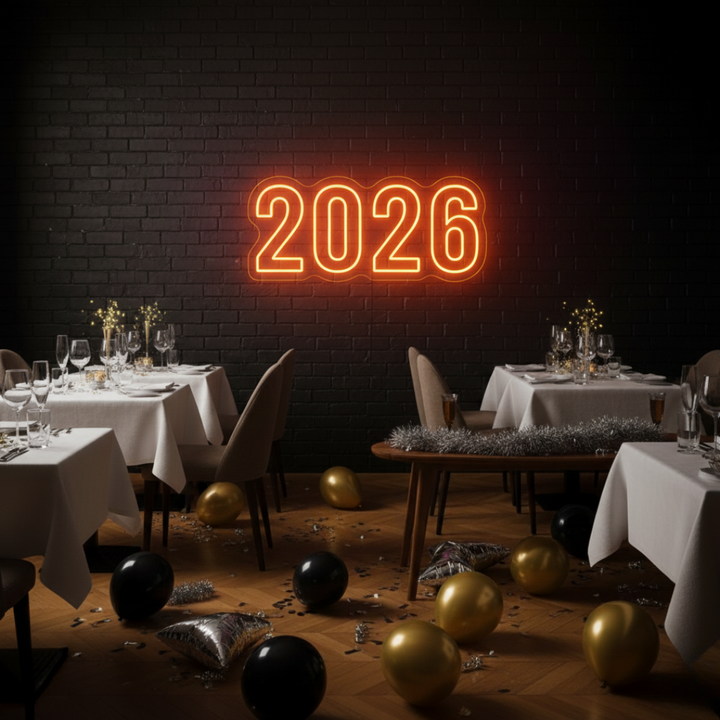 2026 LED Neon Sign glowing in vibrant colors – perfect New Year wall décor by LEDNeons