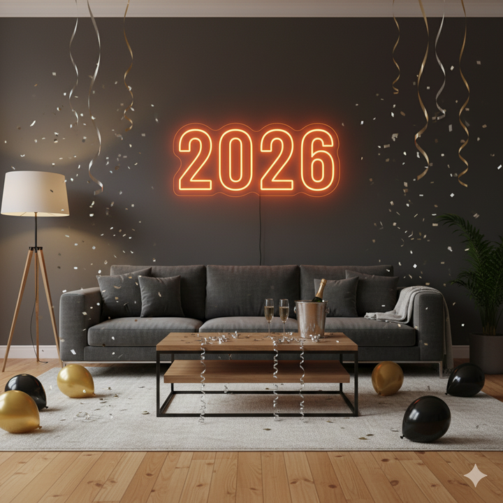 2026 LED Neon Sign glowing in vibrant colors – perfect New Year wall décor by LEDNeons
