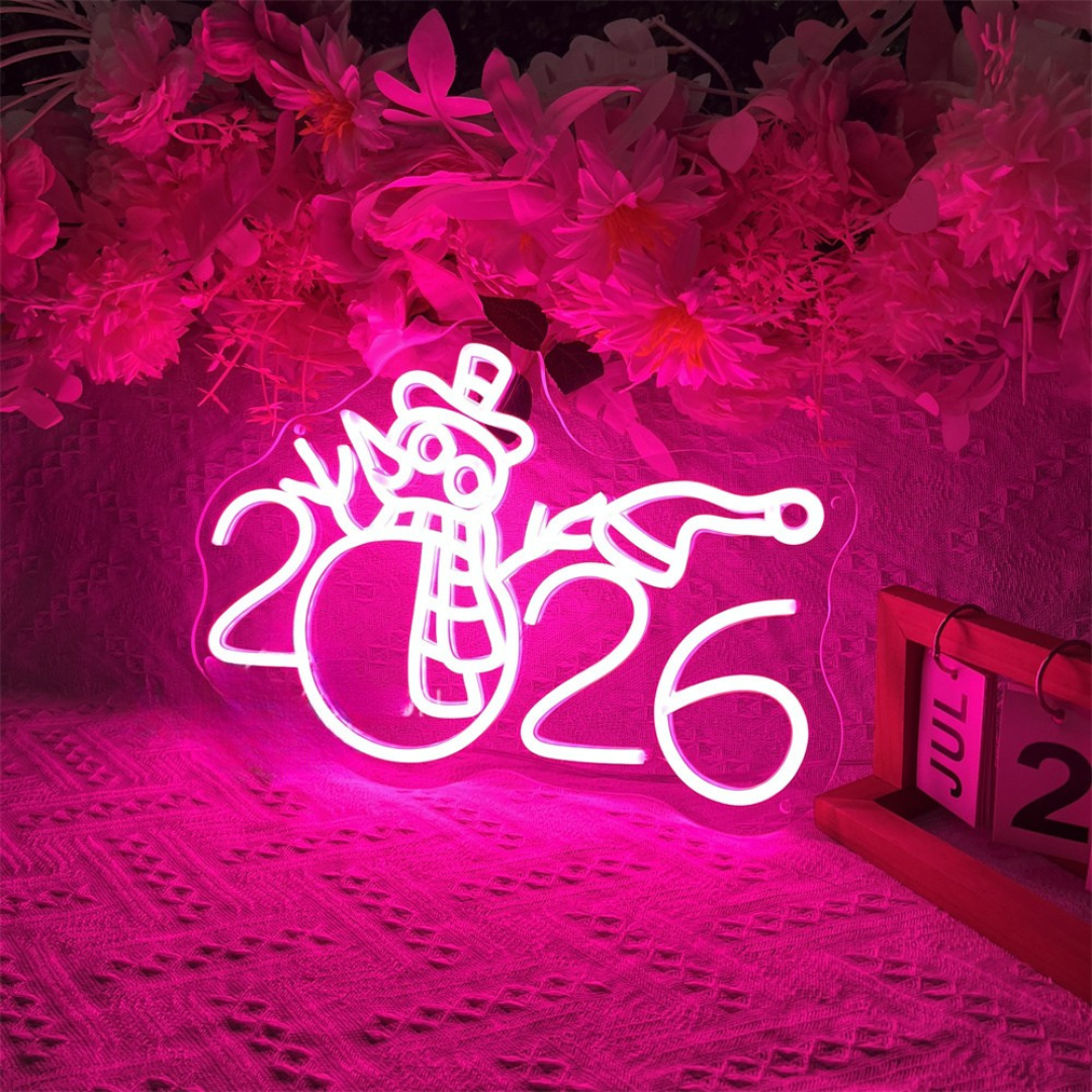 2026 with Snowman Icon Neon Sign by LEDNeons – Festive LED wall décor for New Year and winter celebrations