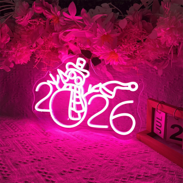 2026 with Snowman Icon Neon Sign by LEDNeons – Festive LED wall décor for New Year and winter celebrations
