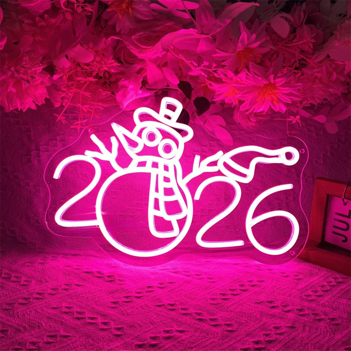 2026 with Snowman Icon Neon Sign by LEDNeons – Festive LED wall décor for New Year and winter celebrations