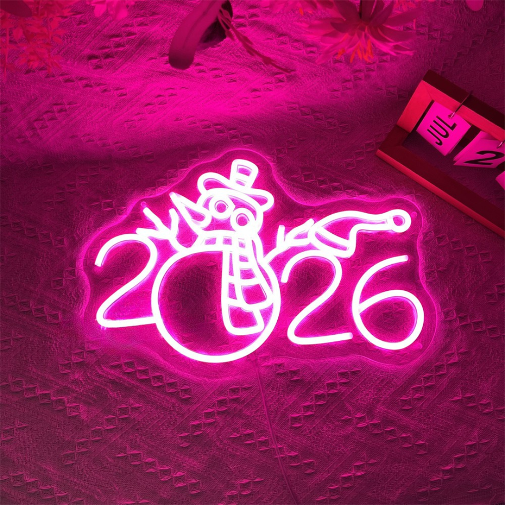 2026 with Snowman Icon Neon Sign by LEDNeons – Festive LED wall décor for New Year and winter celebrations