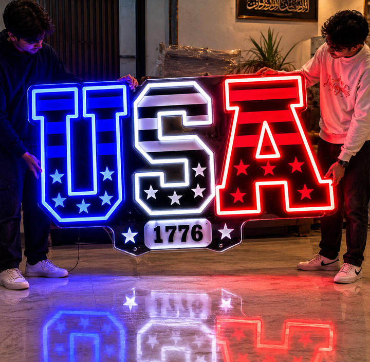 1776 USA Flag LED Neon Sign – Patriotic American Flag Neon Light