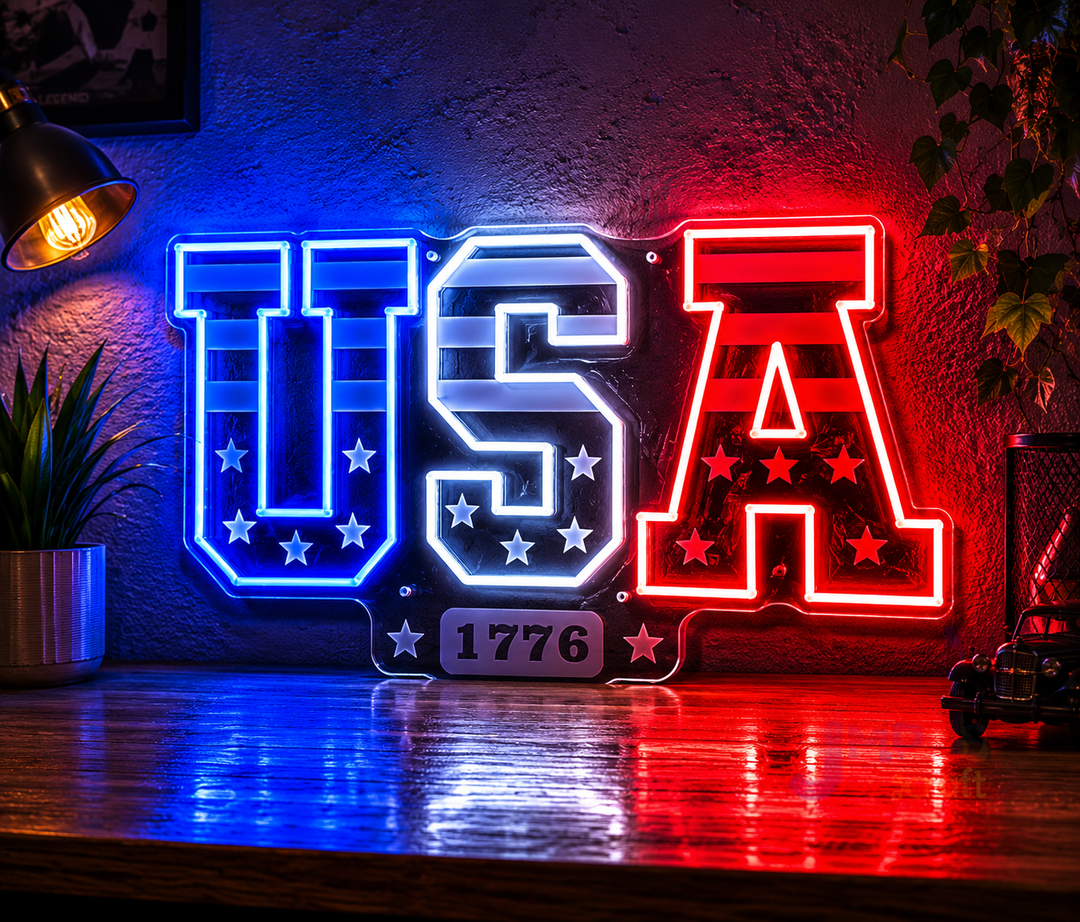 1776 USA Flag LED Neon Sign – Patriotic American Flag Neon Light