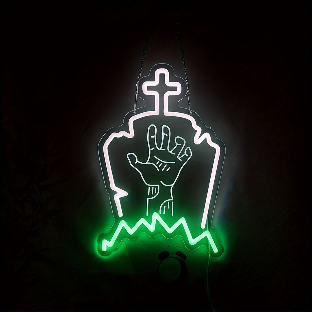 Gravestone Zombie Hand Halloween LED Neon Sign