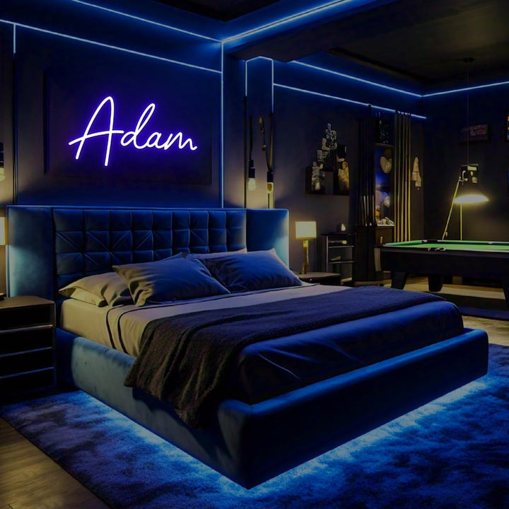"Adam" Name LED Neon sign by LEDNeons -  glowing brightly on a wall, offering a personalized and stylish decorative accent.