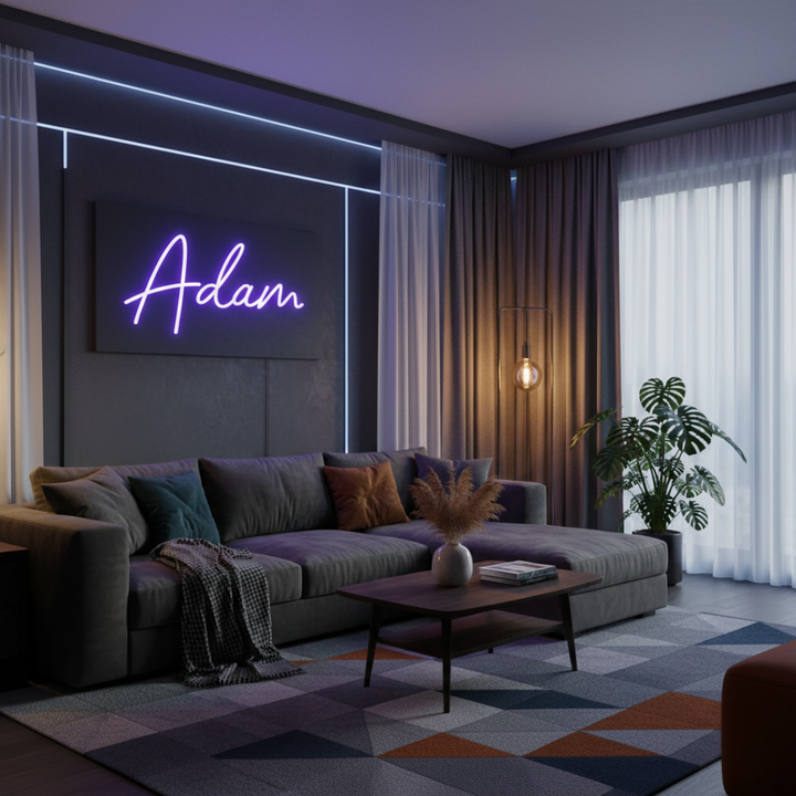 "Adam" Name LED Neon sign by LEDNeons -  glowing brightly on a wall, offering a personalized and stylish decorative accent.