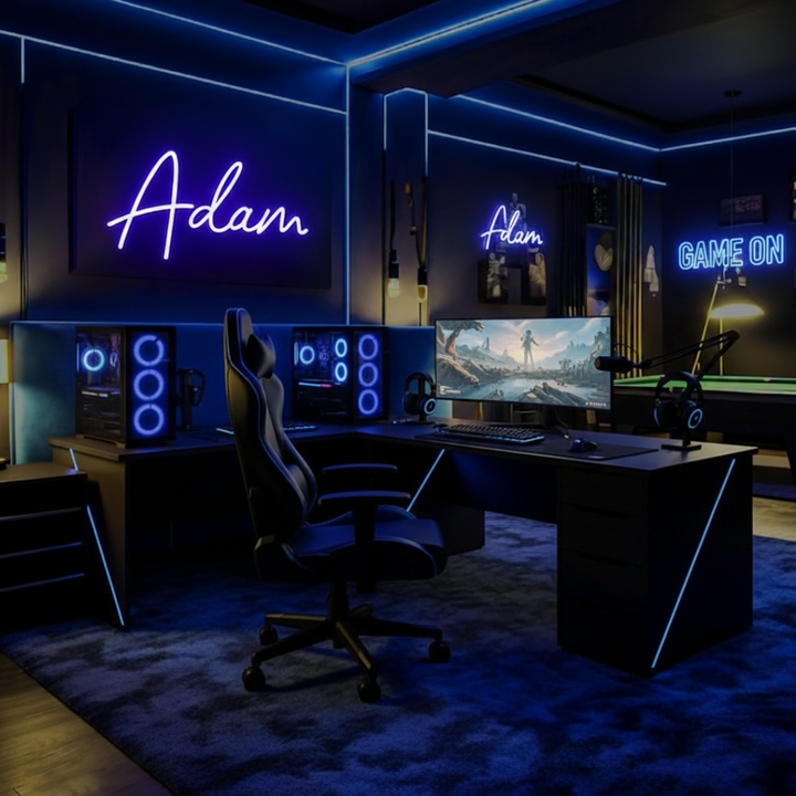 "Adam" Name LED Neon sign by LEDNeons -  glowing brightly on a wall, offering a personalized and stylish decorative accent.