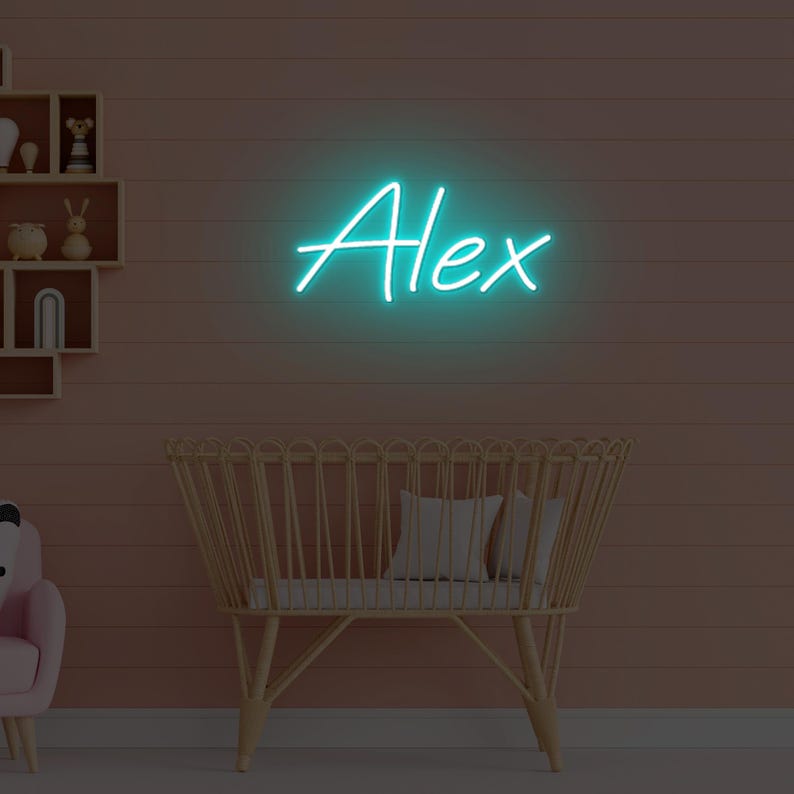 "Alex" Name LED Neon sign by LedNeons.com - glowing on a wall, offering a modern and personalized decorative accent.