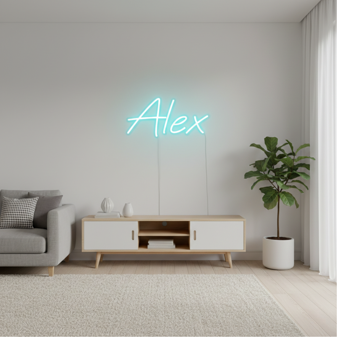 Alex Name LED Neon sign by LEDNeons  - glowing on a wall, offering a modern and personalized decorative accent.