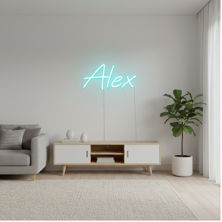 Alex Name LED Neon sign by LEDNeons  - glowing on a wall, offering a modern and personalized decorative accent.