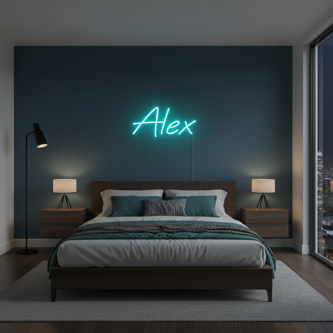 Alex Name LED Neon sign by LEDNeons  - glowing on a wall, offering a modern and personalized decorative accent.