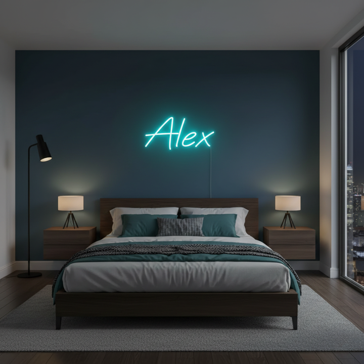 Alex Name LED Neon sign by LEDNeons  - glowing on a wall, offering a modern and personalized decorative accent.