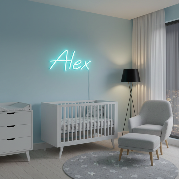 Alex Name LED Neon sign by LEDNeons  - glowing on a wall, offering a modern and personalized decorative accent.
