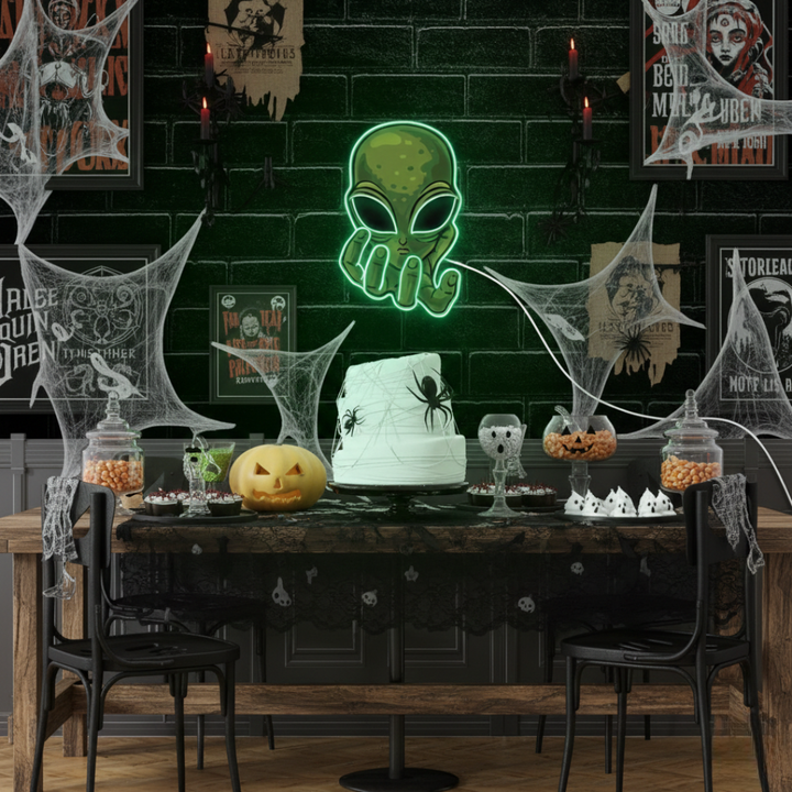 Alien UV Green Light Neon Artwork by LEDNeons — a striking neon design featuring a glowing green alien