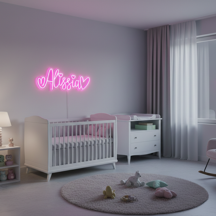 Alissia name LED Neon sign by LEDNeons - lit up on a wall, offering a custom and elegant decorative touch.