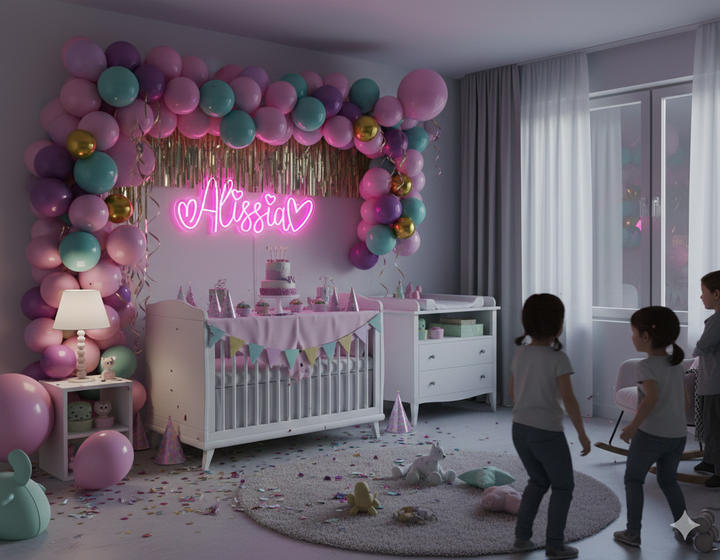 Alissia name LED Neon sign by LEDNeons - lit up on a wall, offering a custom and elegant decorative touch.