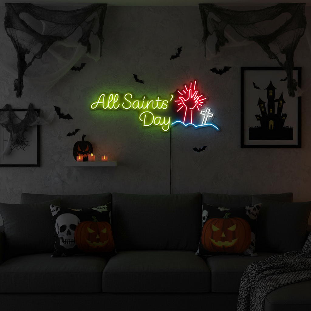 All Saints Day Halloween LED Neon Sign by LEDNeons - glowing decoration for All Saints and Halloween themed events