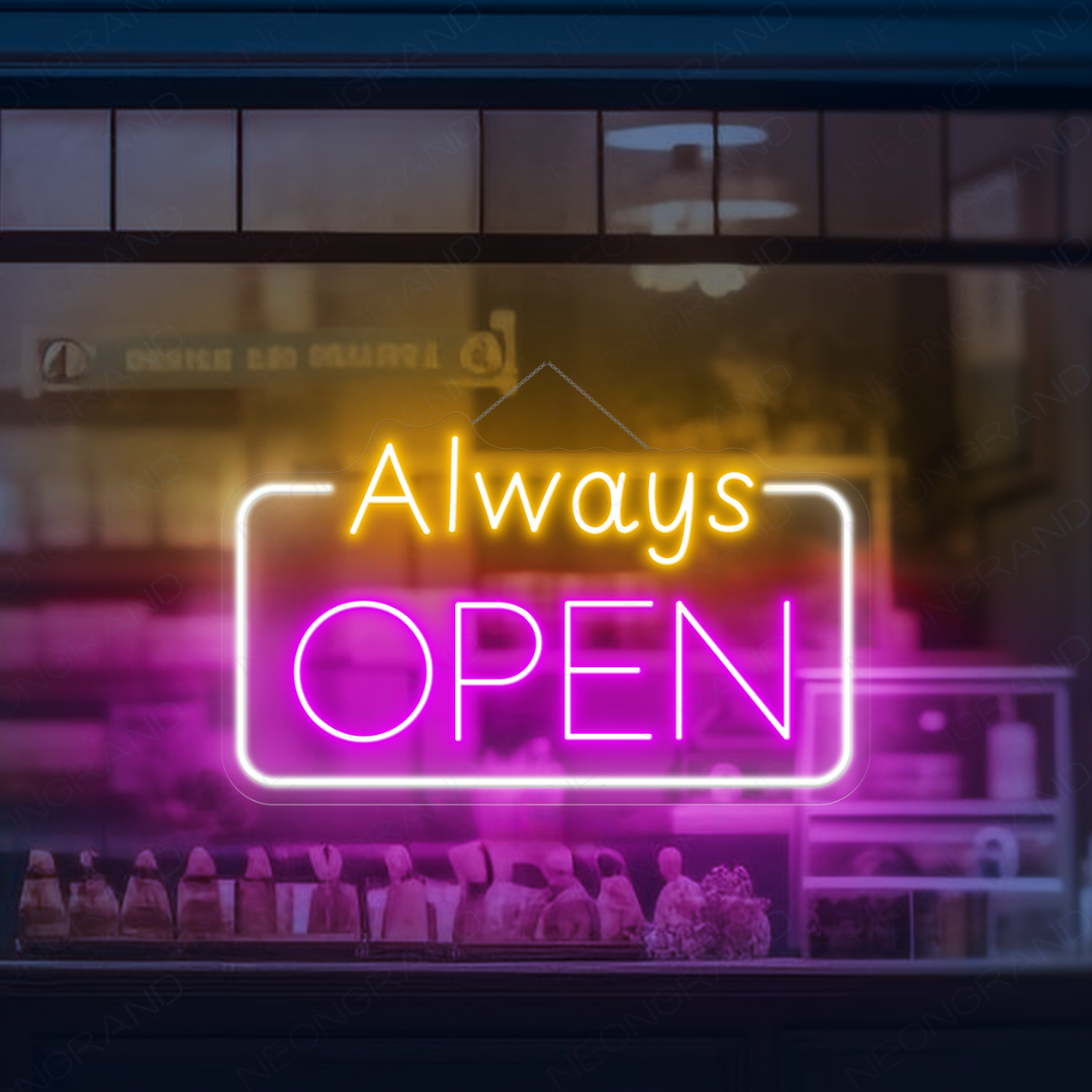 Always Open Business Neon Sign by LEDNeons - Light up  your store front with this glowing Neon sign 