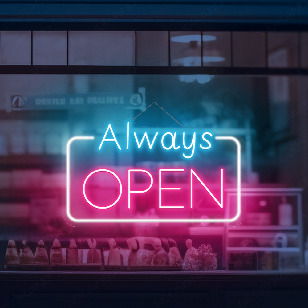 Always Open Business Neon Sign by LEDNeons - Light up  your store front with this glowing Neon sign 