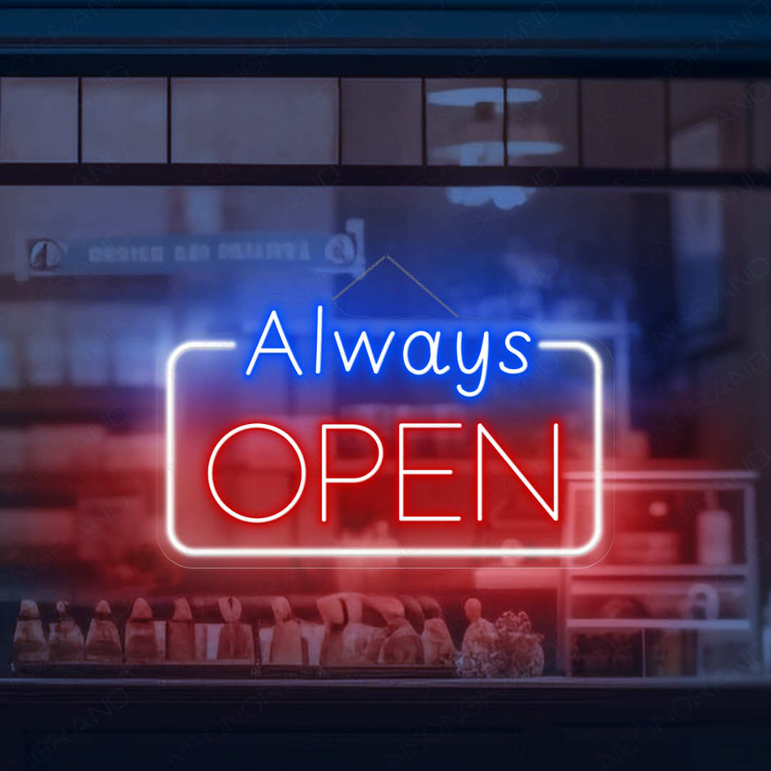 Always Open Business Neon Sign by LEDNeons - Light up  your store front with this glowing Neon sign 
