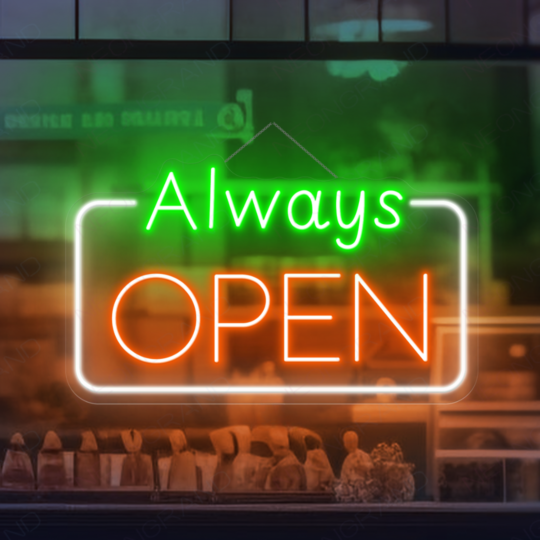 Always Open Business Neon Sign by LEDNeons - Light up  your store front with this glowing Neon sign