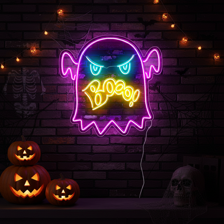 Angry Booo! Halloween LED Neon Sign by LEDNeons - fun and creepy light-up decoration for Halloween celebrations