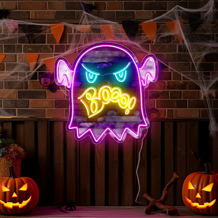 Angry Booo! Halloween LED Neon Sign by LEDNeons - fun and creepy light-up decoration for Halloween celebrations