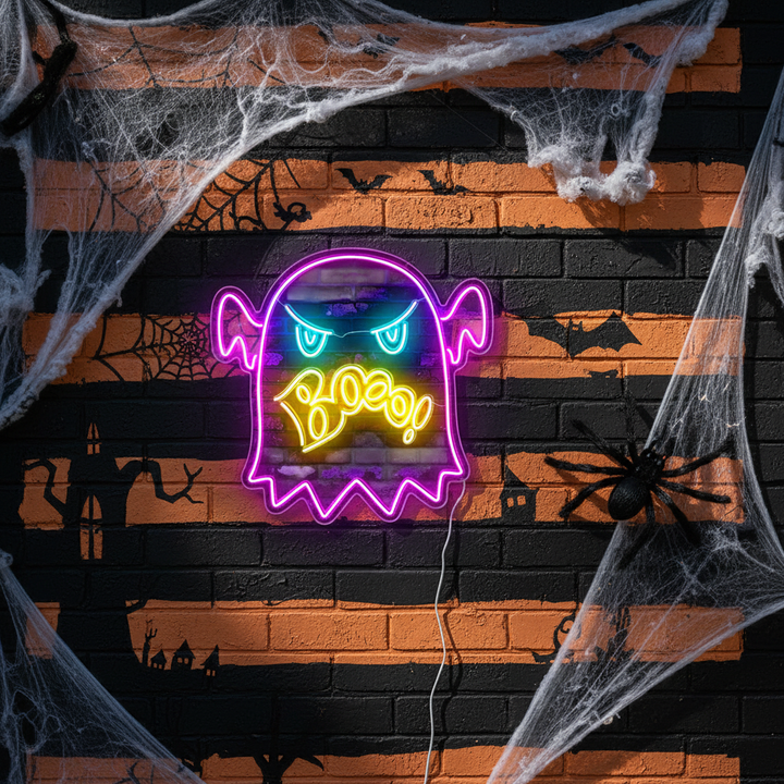 Angry Booo! Halloween LED Neon Sign by LEDNeons - fun and creepy light-up decoration for Halloween celebrations
