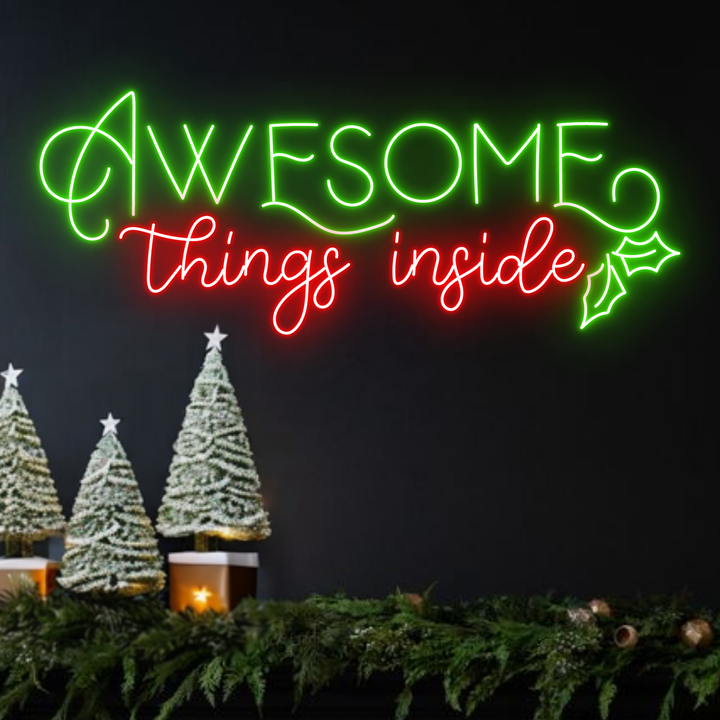 Thing Inside Neon Sign by LEDNeons - illuminated in festive red and green neon lights for a jolly holiday vibe.