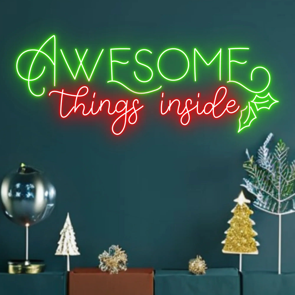 Thing Inside Neon Sign by LEDNeons - illuminated in festive red and green neon lights for a jolly holiday vibe.