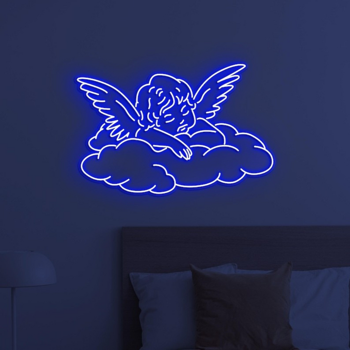 Baby Angel Home Neon Sign by LedNeons.com -  featuring a glowing outline of a cute angel with wings