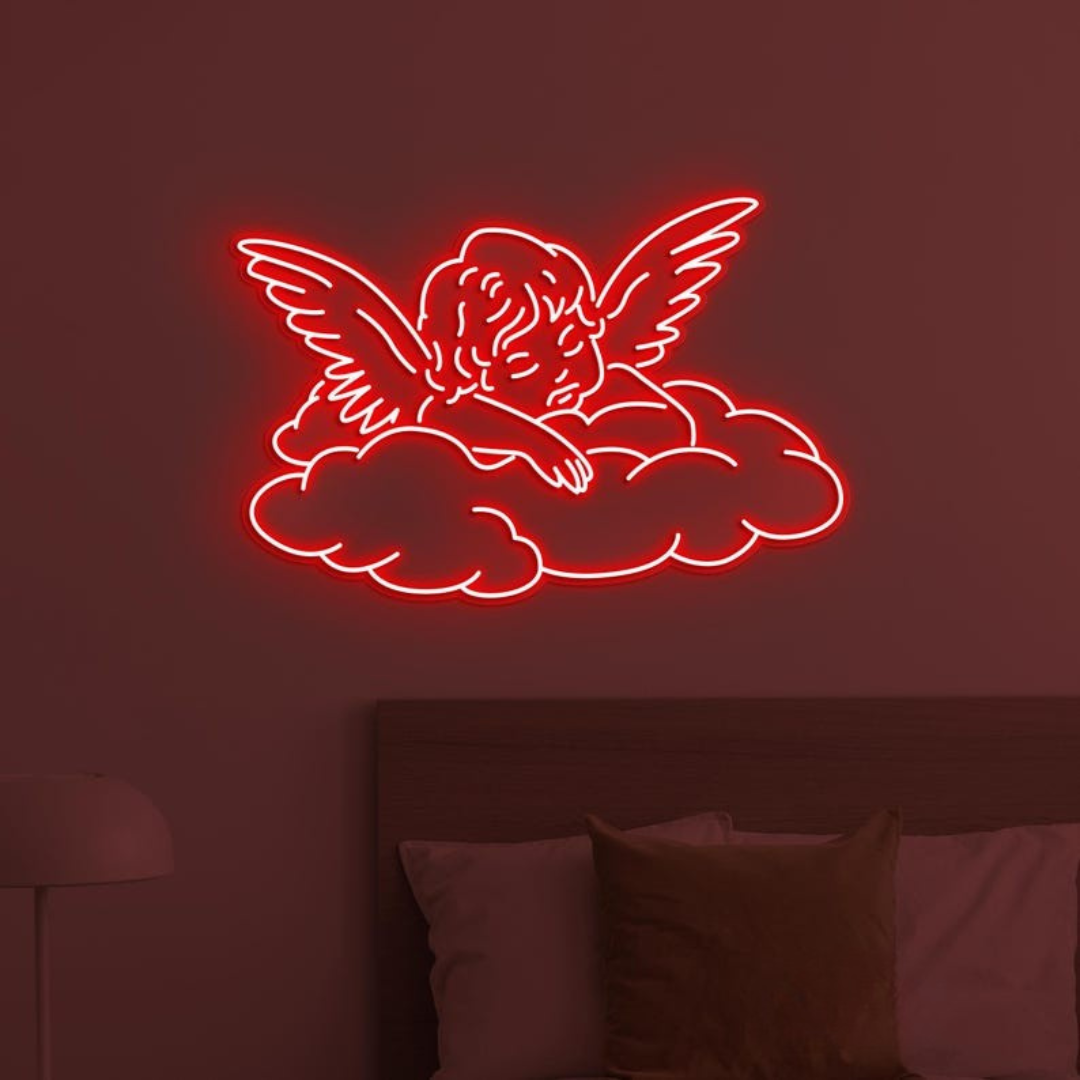 Baby Angel Home Neon Sign by LEDNeons -  featuring a glowing outline of a cute angel with wings 